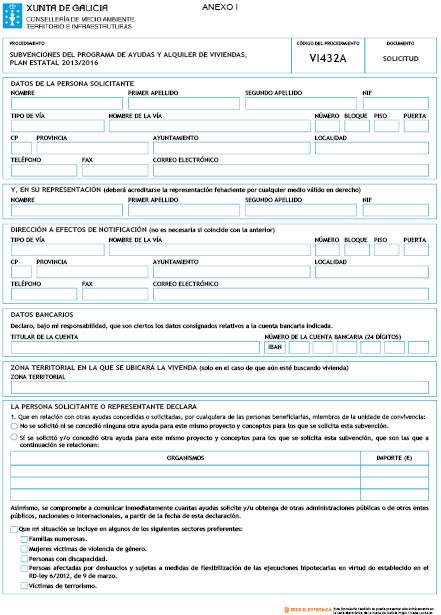 Modelo de Solicitud de Ayuda de la Xunta de Galicia